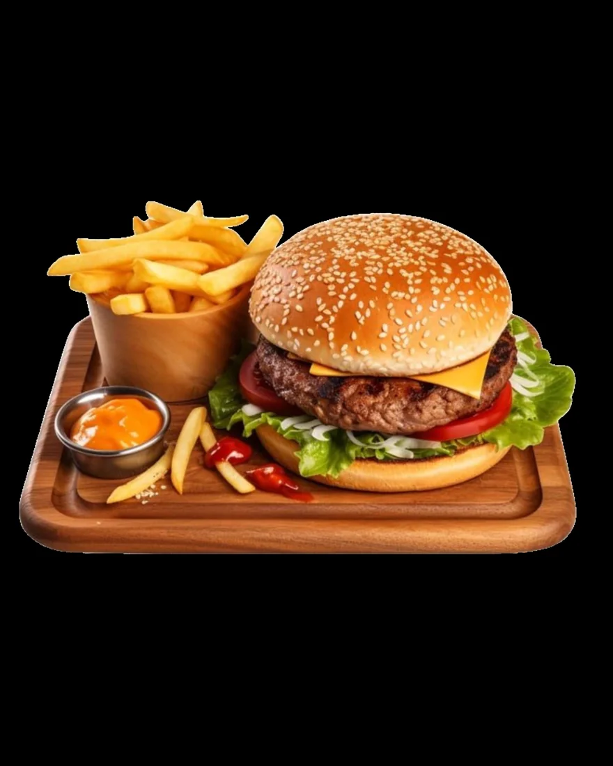 Cabanos Case Study Burger plated with fries
