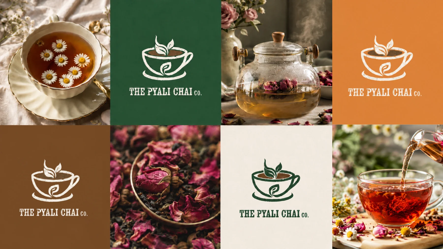 Pyali chai Case Study Pyali Chai logo and tea photography grid