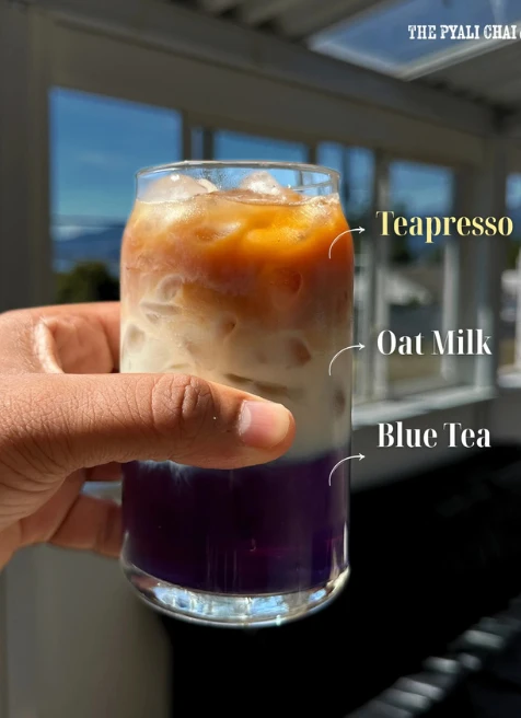 Pyali chai Case Study Pyali Chai drinks card featuring Teapresso, Oat Milk and Blue Tea