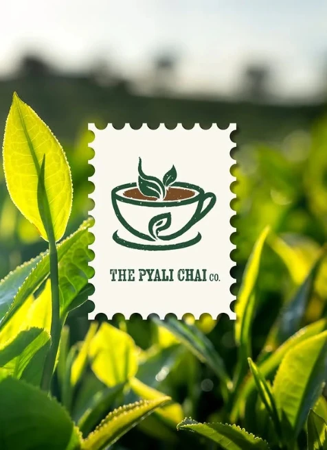 Pyali chai Case Study The Pyali Chai Co. brand logo stamp on fresh tea leaves