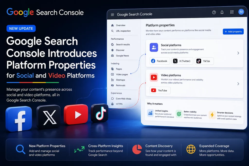 Google Search Console Introduces Platform Properties for Social and Video Platforms Google Search Console
